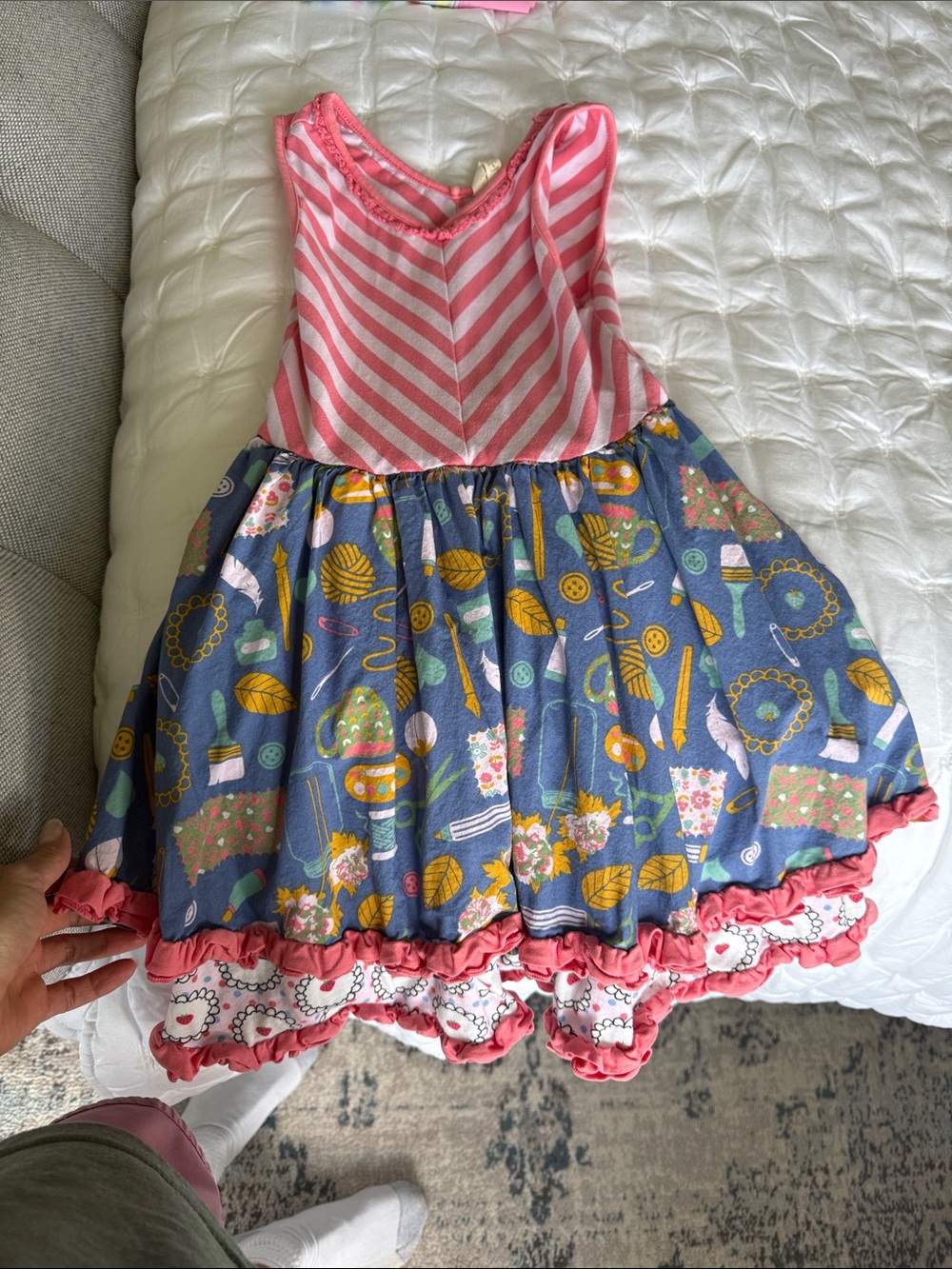 Matilda Jane Pink Striped Top Multi-Color Patterned Skirt Girls Casual Dress